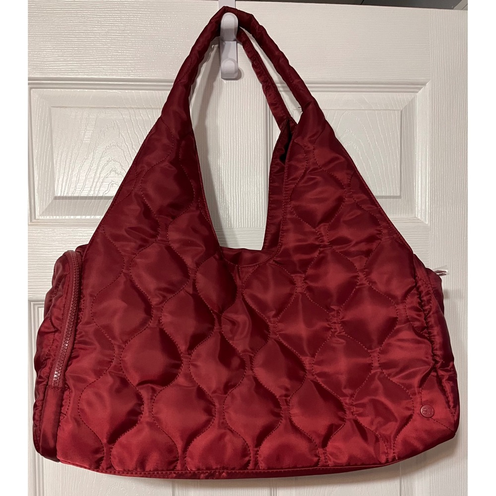 Samantha Brown Quilted‎ Hobo Luxe Tote Bag Burgundy Puffer Shoulder Bag